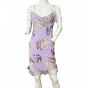 Betsey Johnson Lavender Floral Slip Dress with Spaghetti Straps